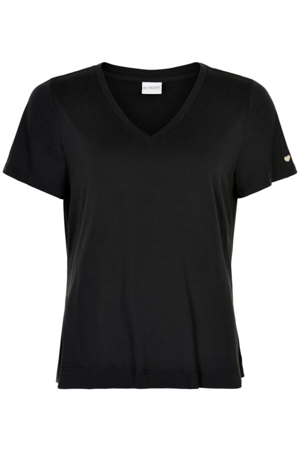 IN FRONT Nina V-neck T-shirt, Farve: Black, Størrelse: XXL, Dame - IN FRONT