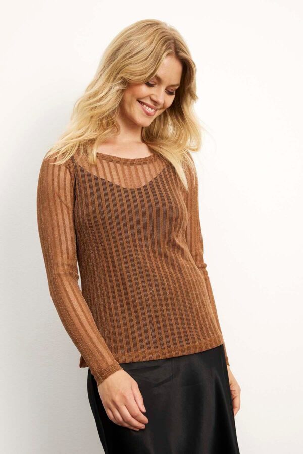 IN FRONT Giana Mesh Bluse, Farve: Cognac, Størrelse: M, Dame - IN FRONT